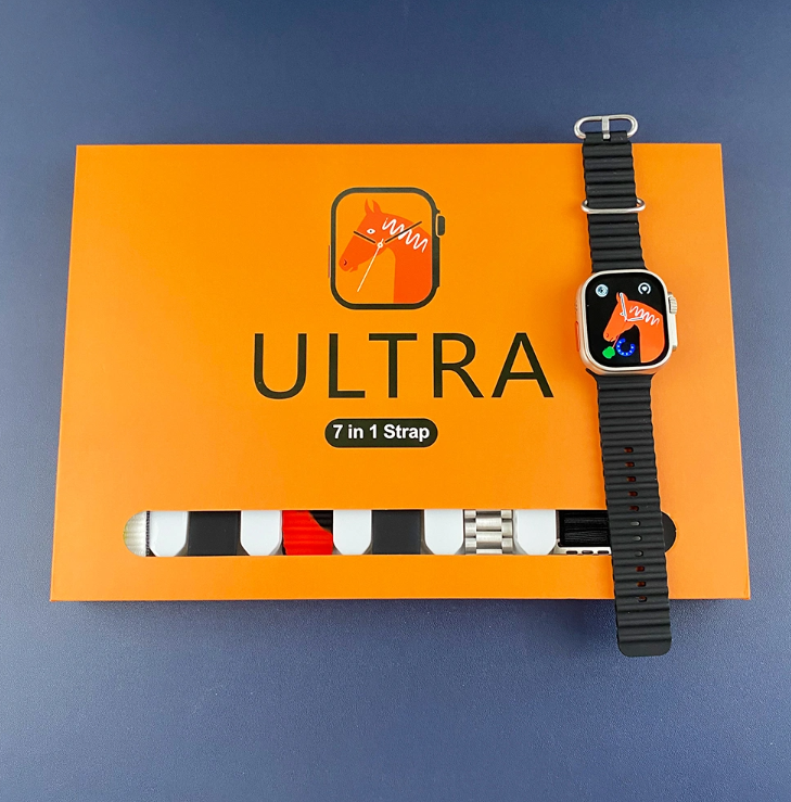 Ultra 7 IN 1 SmartWatch 2.1 Inch Full HD Screen Series 8 Wireless Charging 7 Straps Waterproof
