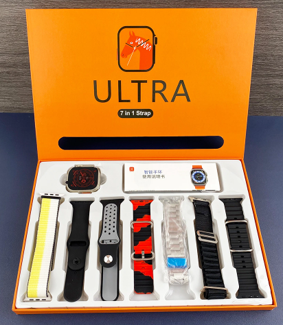 Ultra 7 IN 1 SmartWatch 2.1 Inch Full HD Screen Series 8 Wireless Charging 7 Straps Waterproof