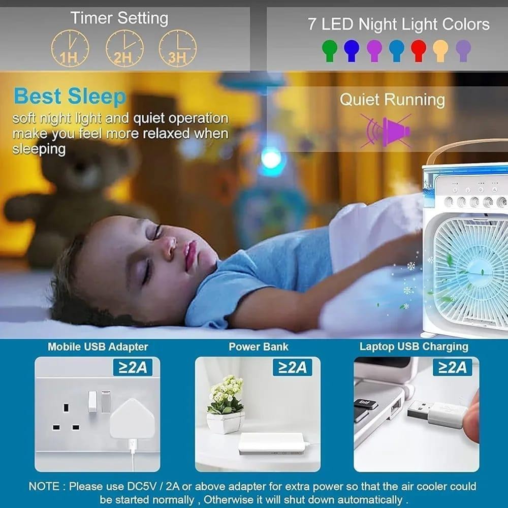 Portable Mini Air Cooler Humidifier Fan White ABS
